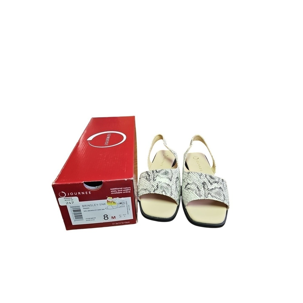 Journee Women's Size 8 Brinsley Sling Back Flat Sandals, Snake New‎